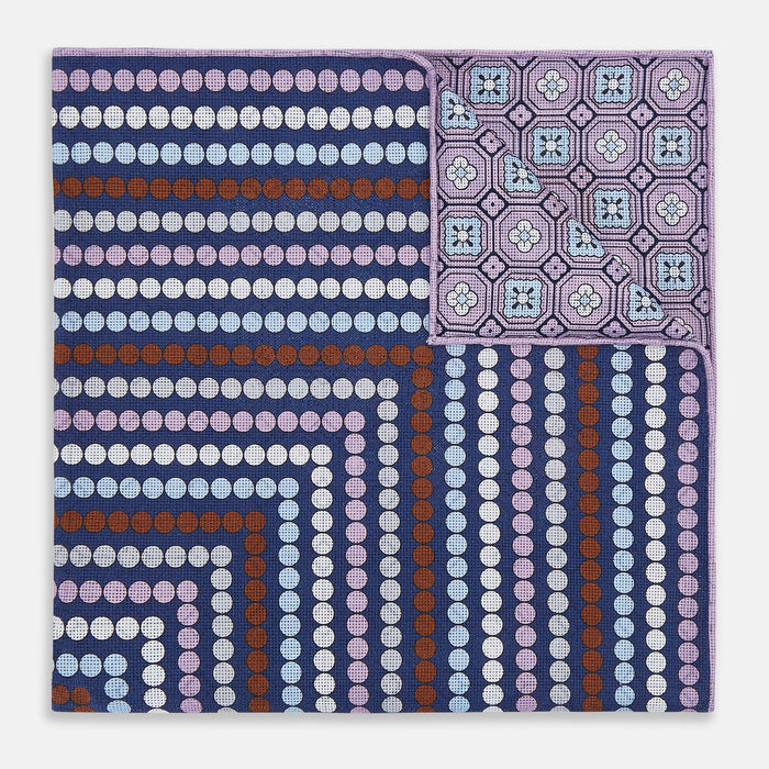 Azzurro Dots and Floral Tile Double-Sided Silk Pocket Square Image 2