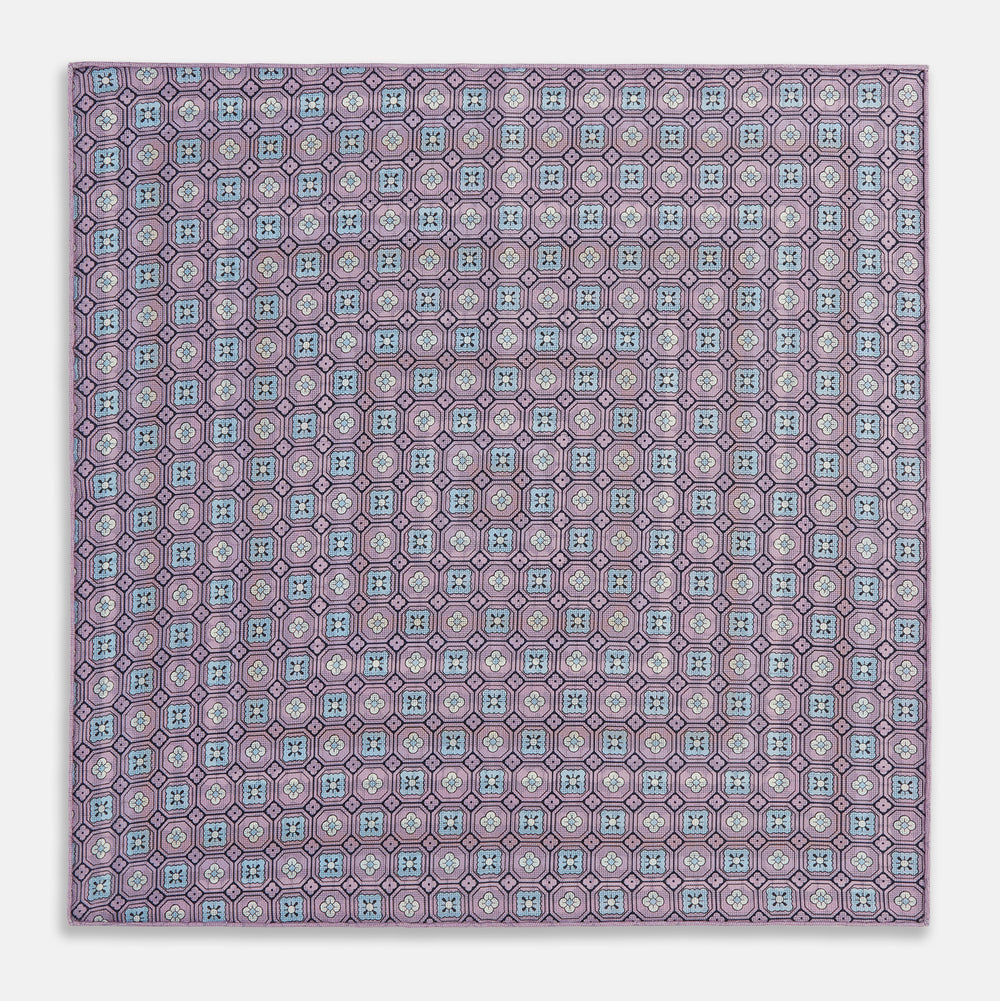 Azzurro Dots and Floral Tile Double-Sided Silk Pocket Square OS