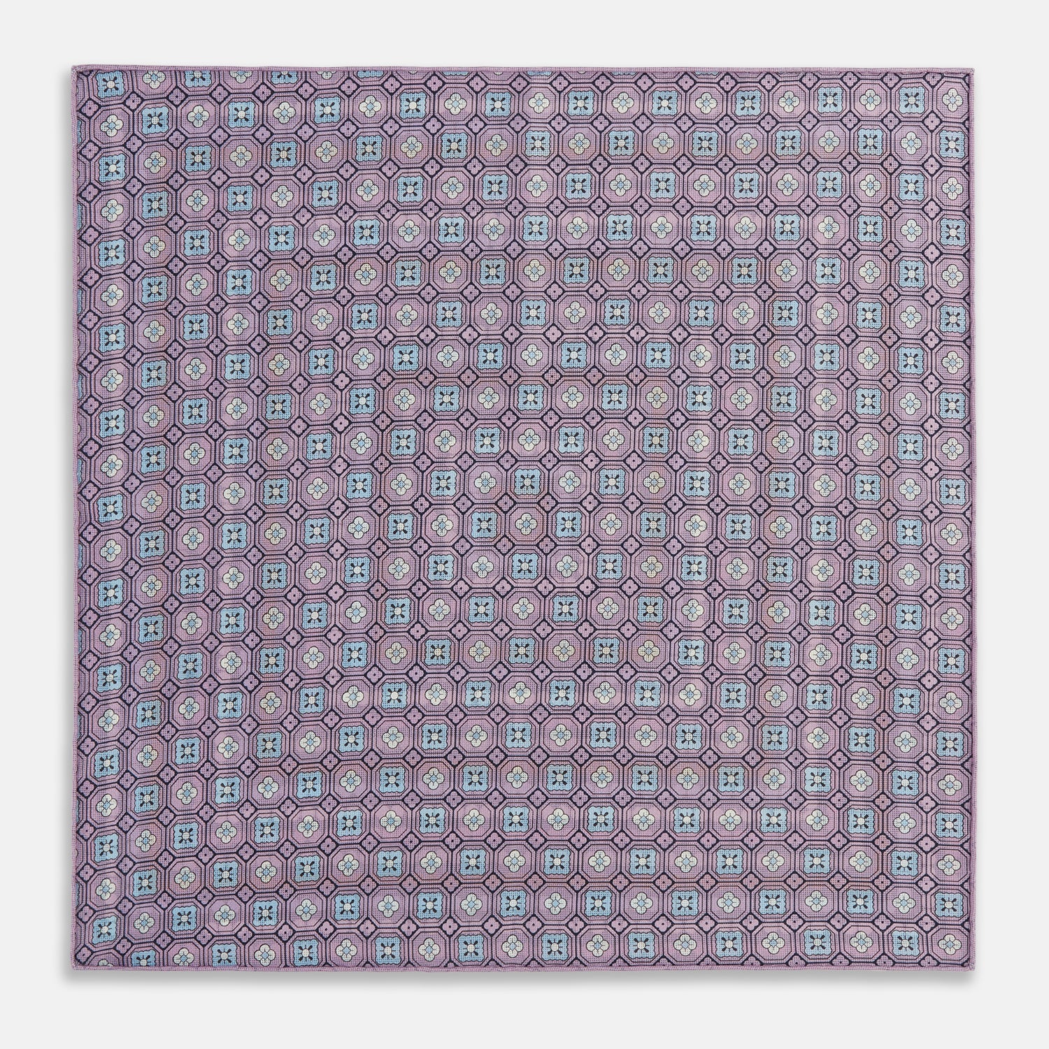 View 5 of product Azzurro Dots and Floral Tile Double-Sided Silk Pocket Square OS