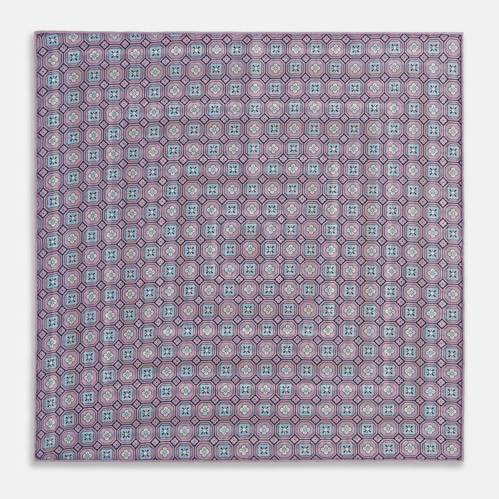 Azzurro Dots and Floral Tile Double-Sided Silk Pocket Square Image 4