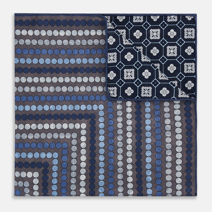 Ash Dots and Floral Tile Double-Sided Silk Pocket Square Image 1
