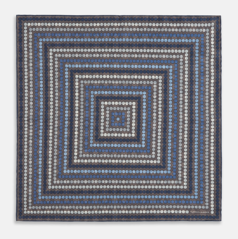 Ash Dots and Floral Tile Double-Sided Silk Pocket Square OS