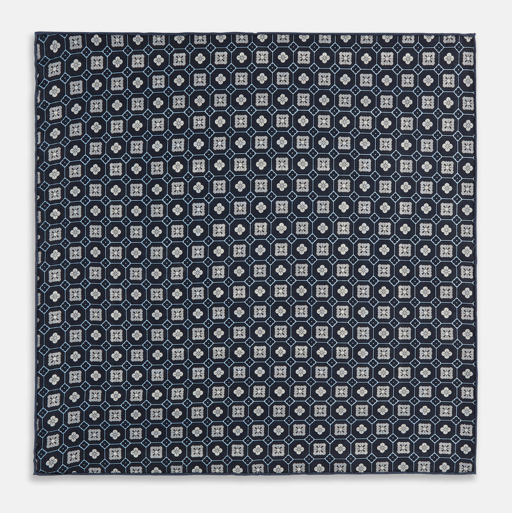 Ash Dots and Floral Tile Double-Sided Silk Pocket Square OS