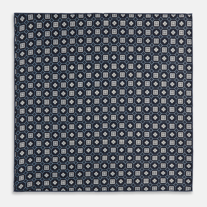 Ash Dots and Floral Tile Double-Sided Silk Pocket Square Image 3