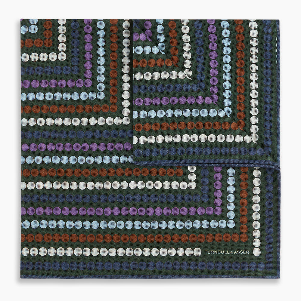 Forest Green Dots and Floral Tile Double-Sided Silk Pocket Square OS