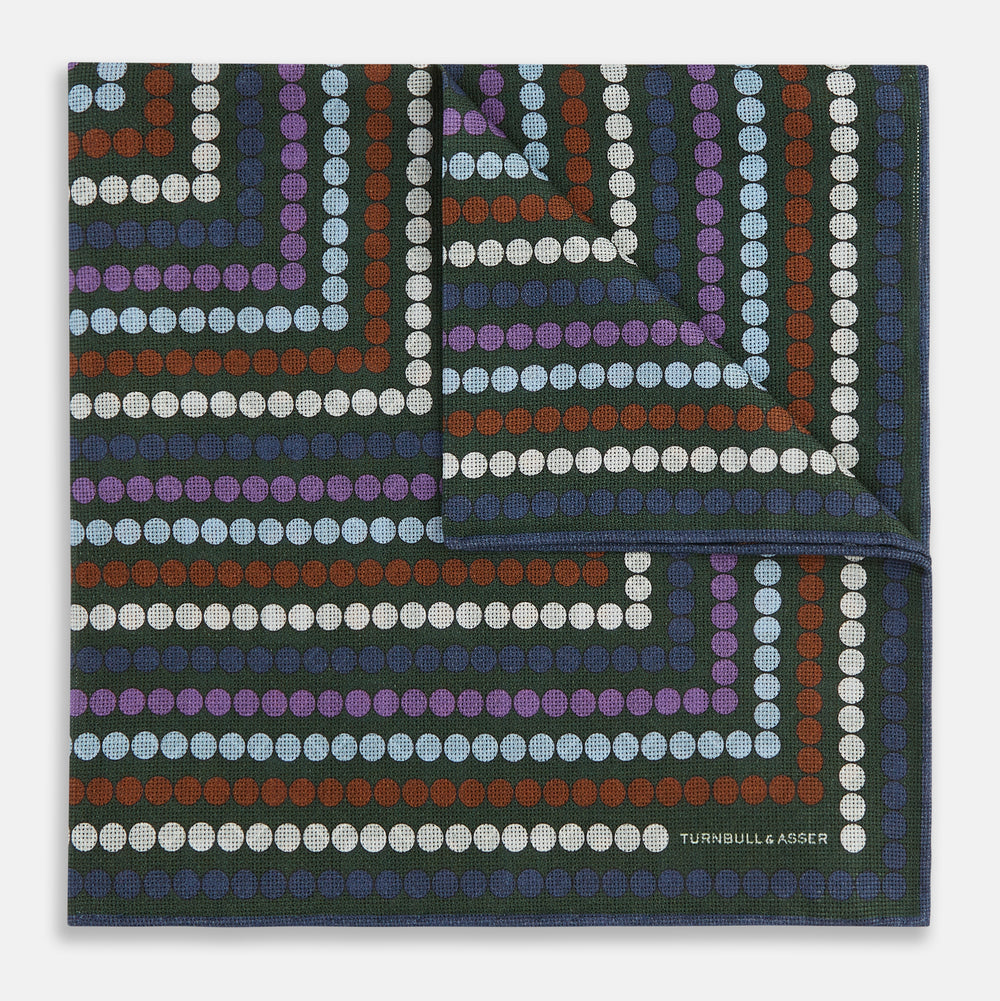 Forest Green Dots and Floral Tile Double-Sided Silk Pocket Square OS