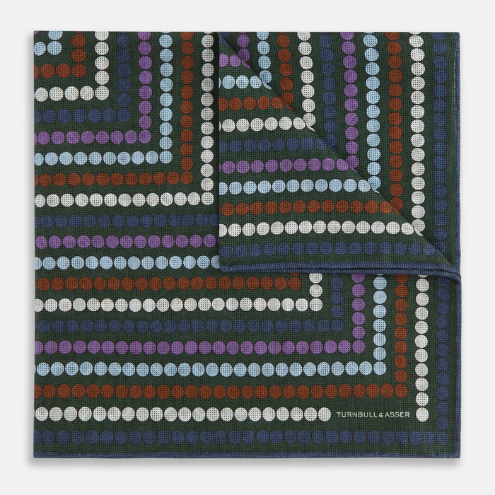 Forest Green Dots and Floral Tile Double-Sided Silk Pocket Square Image 1
