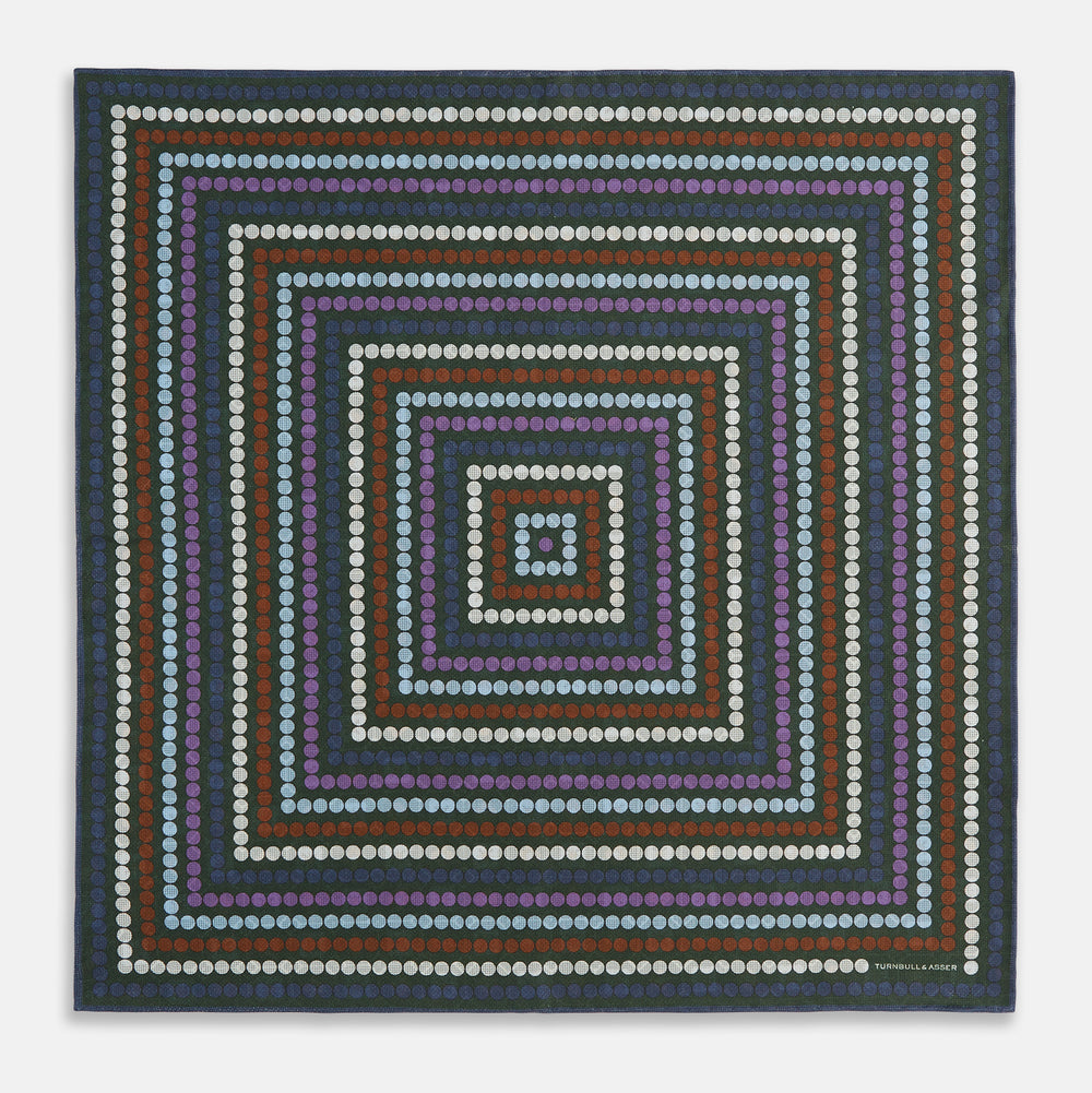 Forest Green Dots and Floral Tile Double-Sided Silk Pocket Square OS