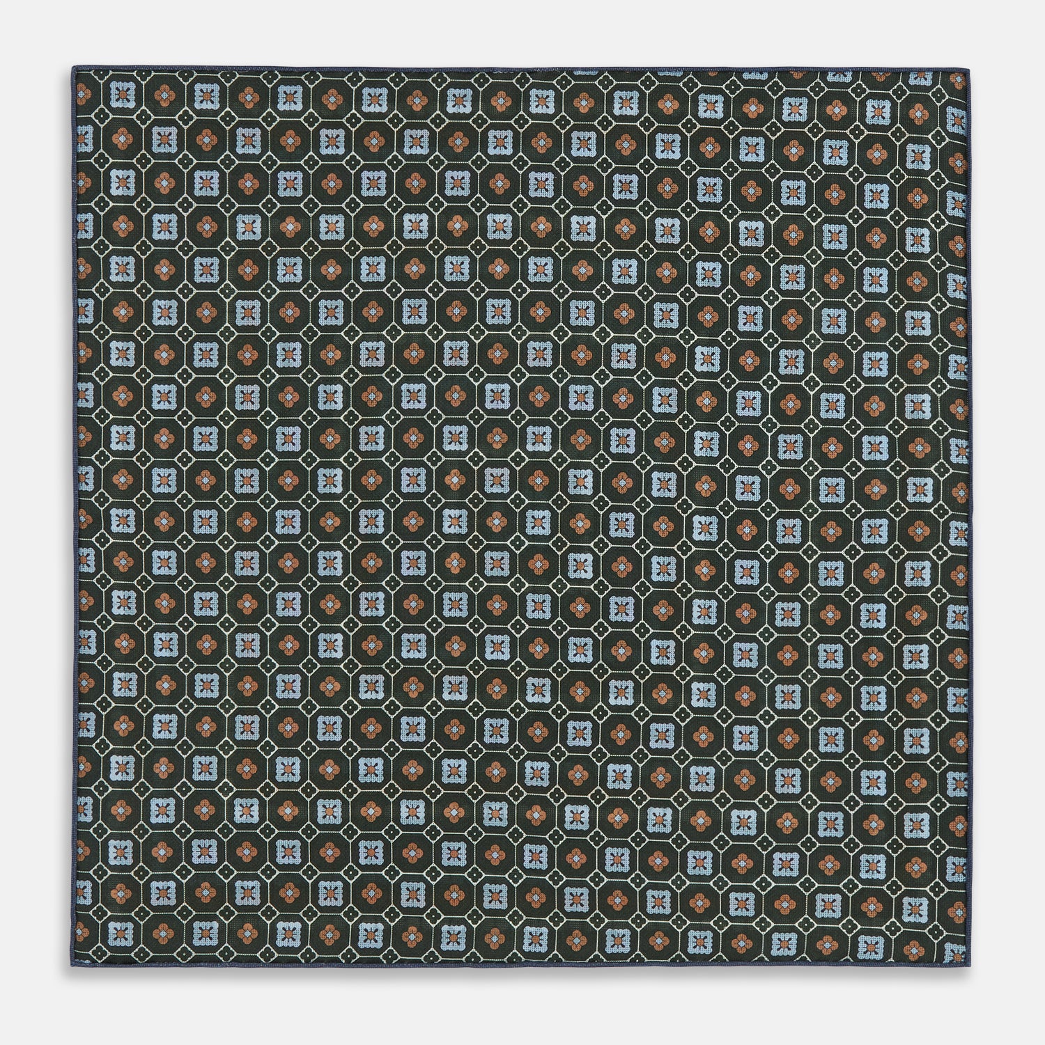 View 5 of product Forest Green Dots and Floral Tile Double-Sided Silk Pocket Square OS