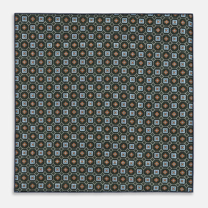 Forest Green Dots and Floral Tile Double-Sided Silk Pocket Square Image 4