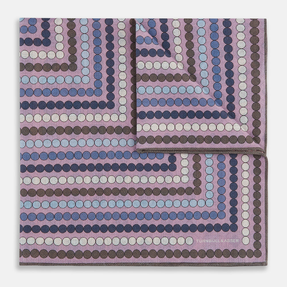 Lilac Dots and Floral Tile Double-Sided Silk Pocket Square OS