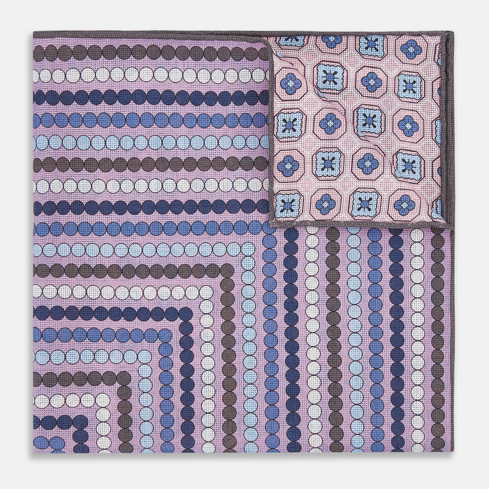 Lilac Dots and Floral Tile Double-Sided Silk Pocket Square Image 2