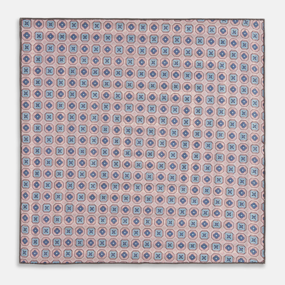 Lilac Dots and Floral Tile Double-Sided Silk Pocket Square OS