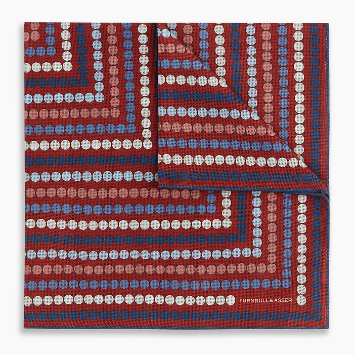 Red Dots and Floral Tile Double-Sided Silk Pocket Square