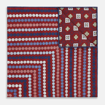 Red Dots and Floral Tile Double-Sided Silk Pocket Square Image 2