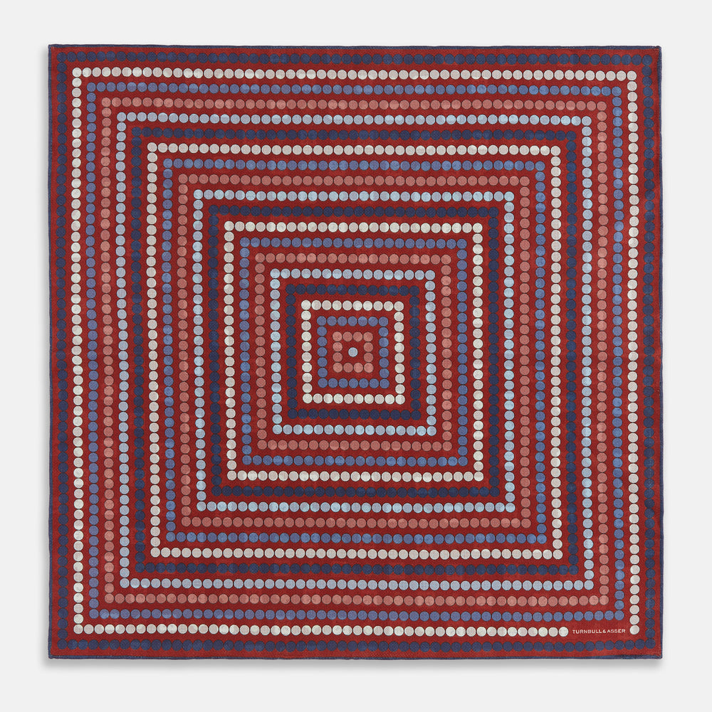 Red Dots and Floral Tile Double-Sided Silk Pocket Square OS