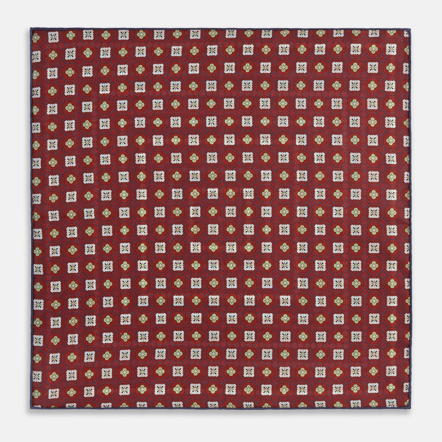 View 5 of product Red Dots and Floral Tile Double-Sided Silk Pocket Square OS