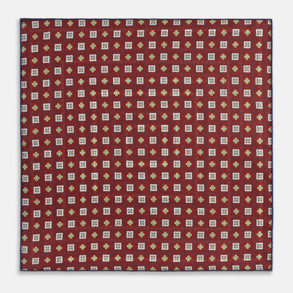 Red Dots and Floral Tile Double-Sided Silk Pocket Square Image 4