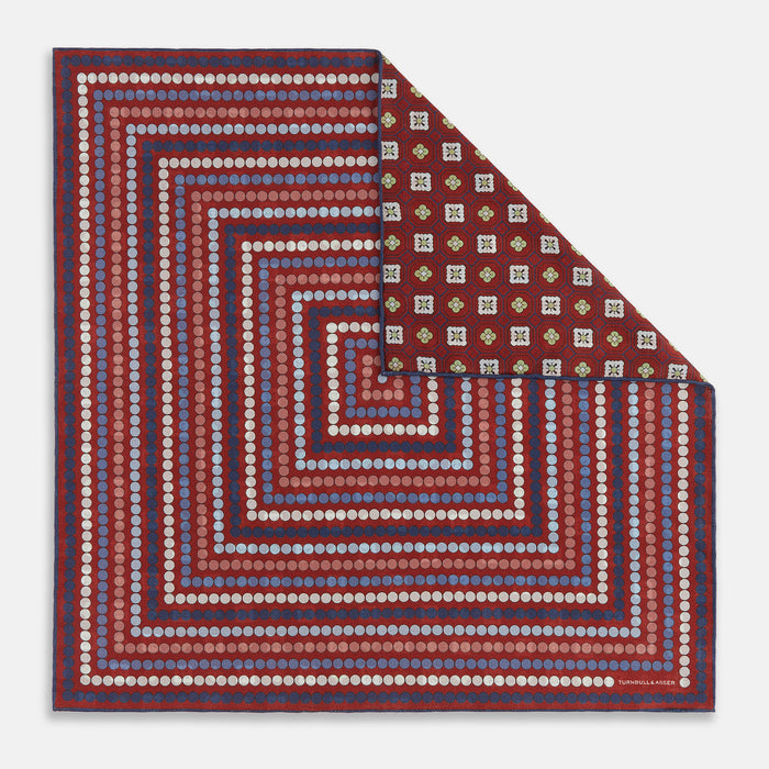 Red Dots and Floral Tile Double-Sided Silk Pocket Square Image 5
