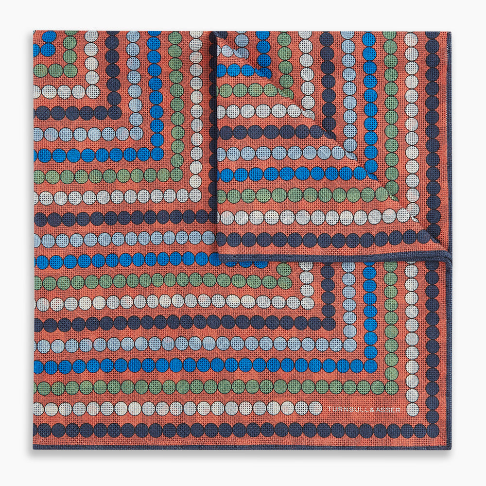 Orange Dots and Floral Tile Double-Sided Silk Pocket Square OS