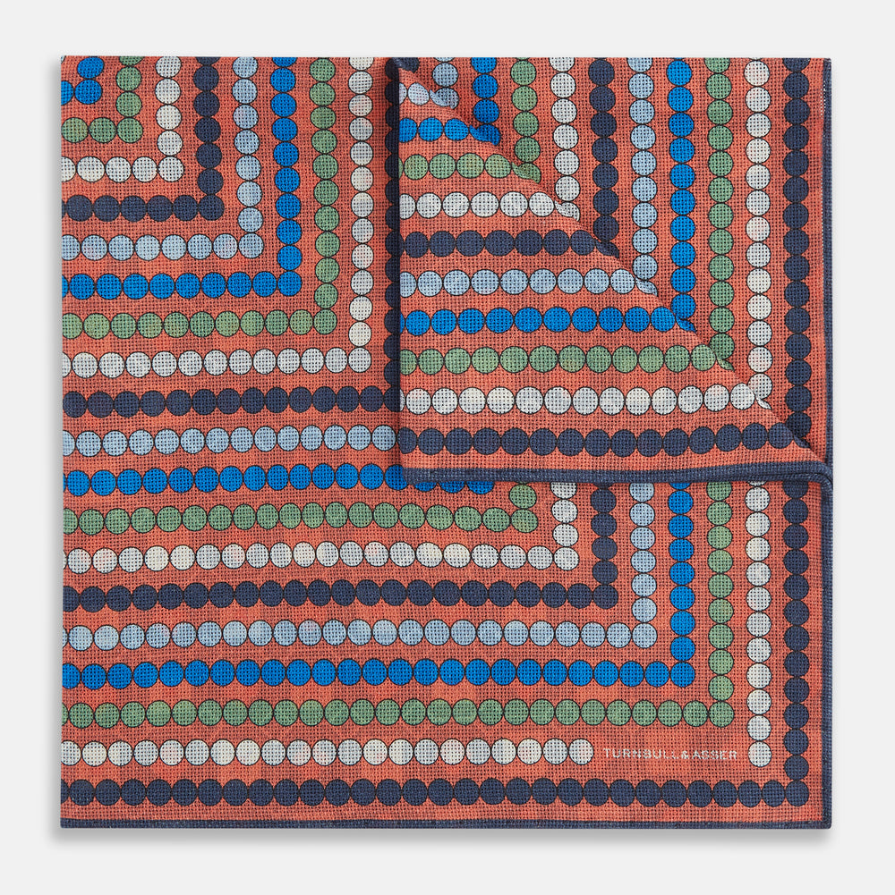 Orange Dots and Floral Tile Double-Sided Silk Pocket Square OS