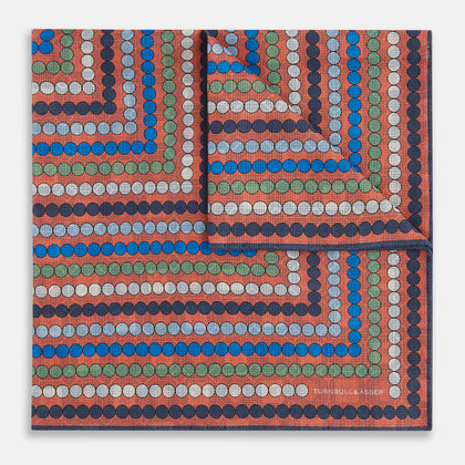 Orange Dots and Floral Tile Double-Sided Silk Pocket Square Image 1