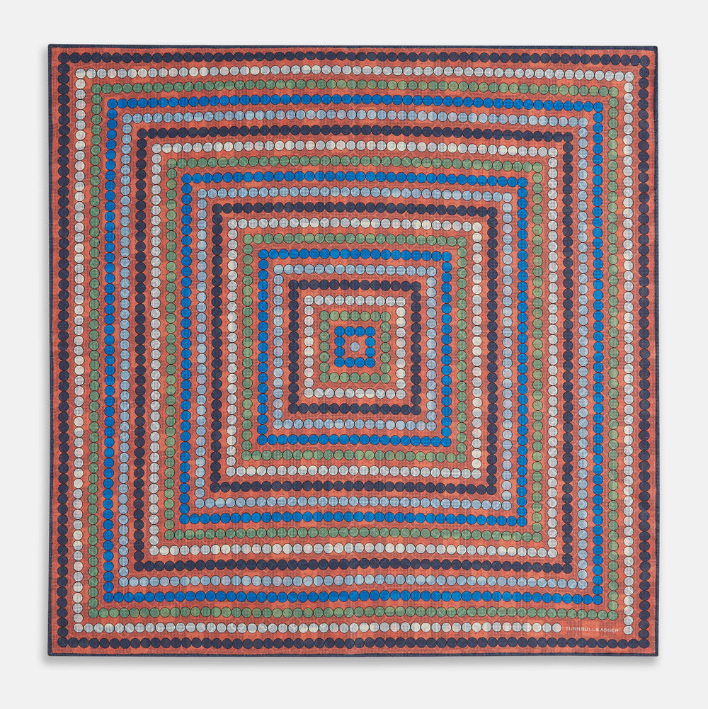 Orange Dots and Floral Tile Double-Sided Silk Pocket Square OS