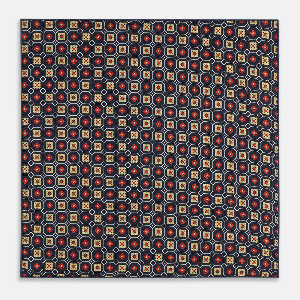 Orange Dots and Floral Tile Double-Sided Silk Pocket Square OS