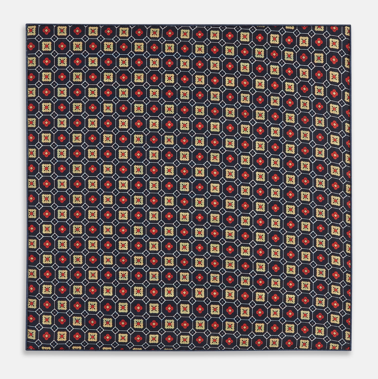View 5 of product Orange Dots and Floral Tile Double-Sided Silk Pocket Square OS
