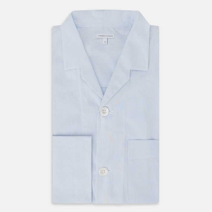 Pale Blue Fine Micro Check Pyjama Shirt Image 4