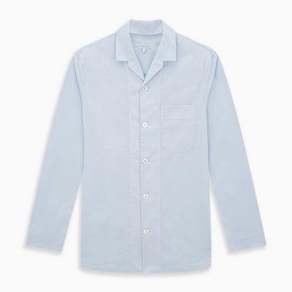 Pale Blue Fine Micro Check Pyjama Shirt Image 6