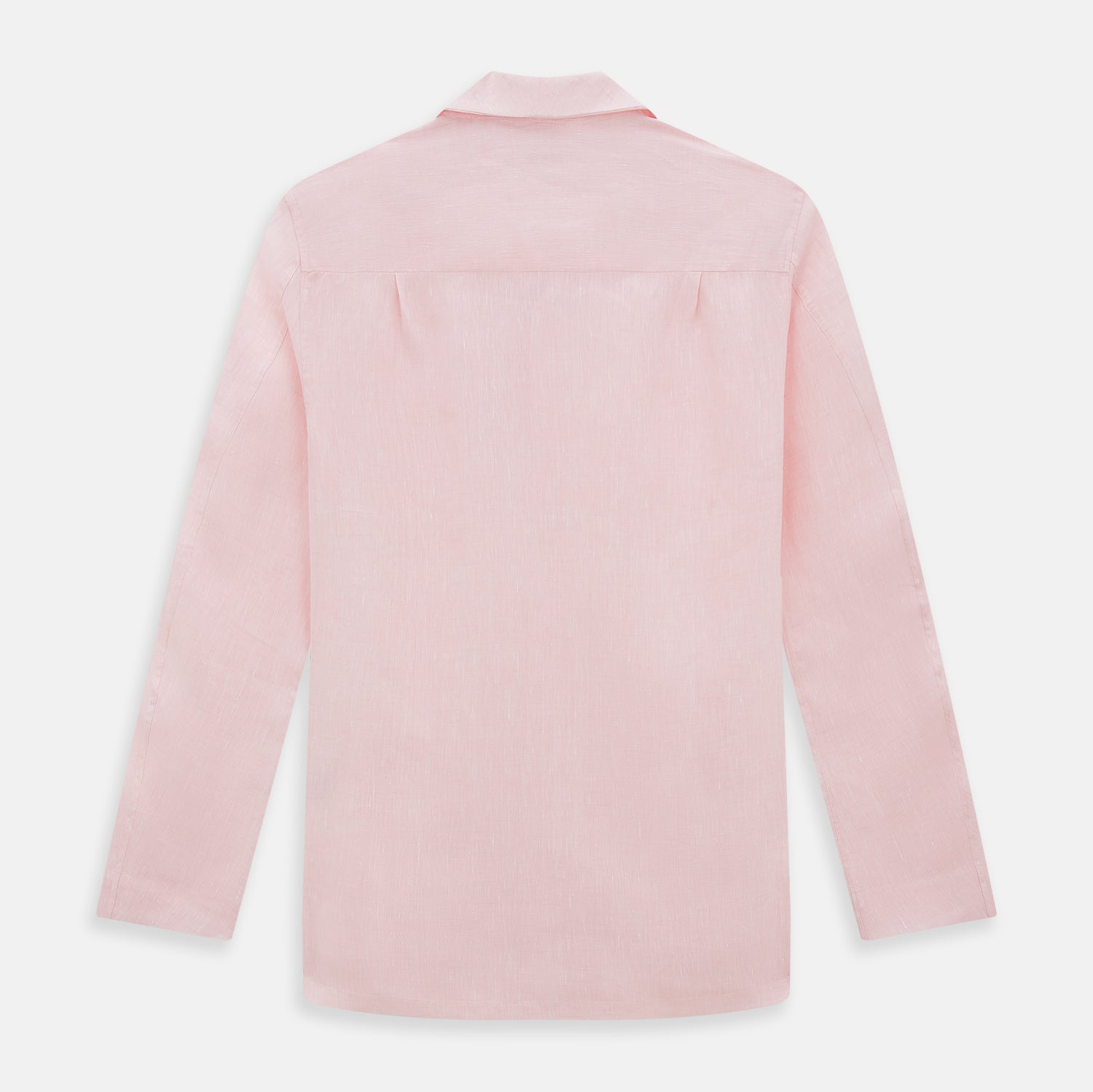 View 3 of product The Turnbull & Asser Pale Pink Linen Pyjama Shirt features long sleeves, a chest pocket, and a classic button-up design—ideal for stylish nightwear or relaxed homewear. Shown laid flat on a white background.
