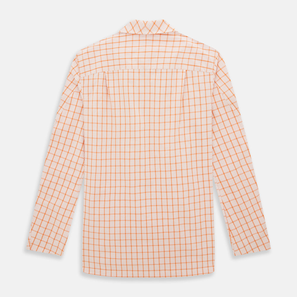 The Orange Graph Overlay Check Pyjama Shirt by Turnbull & Asser features long sleeves, a notched collar, and a front chest pocket, shown here laid flat on a white background.