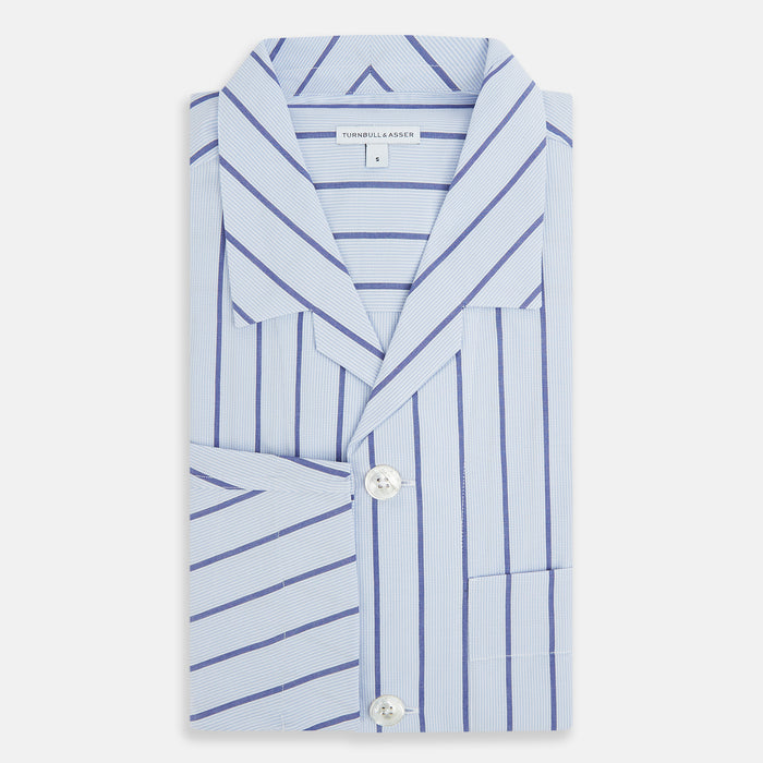 Blue Track Stripe Pyjama Shirt Image 4
