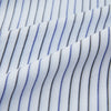 View 5 of product Turnbull & Asser Blue Shadow Pinstripe Pyjama Trousers, featuring blue and white vertical stripes and an elastic waistband, are displayed flat on a white background.