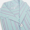 View 2 of product The Green and Blue Shadow Pinstripe Pyjama Shirt by Turnbull & Asser features long sleeves, a notched collar, chest pocket, and elegant green, pink, and white stripes—ideal for sophisticated loungewear or nightwear.