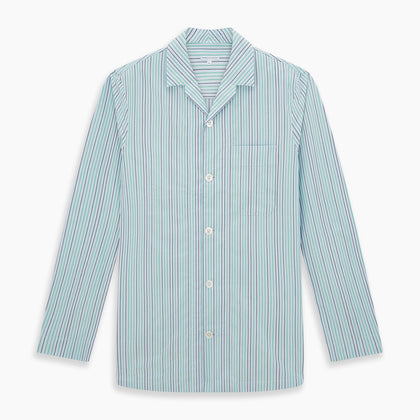 Green and Blue Shadow Pinstripe Pyjama Shirt Image 6