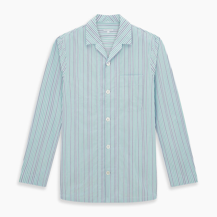 Green and Blue Shadow Pinstripe Pyjama Shirt Image 6
