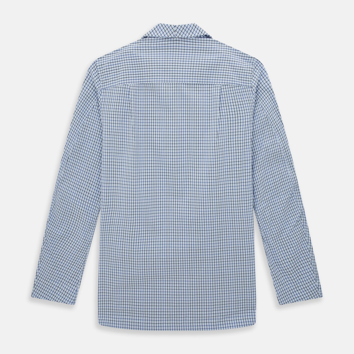 View 3 of product The Turnbull & Asser Blue Shadow Check Pyjama Shirt features long sleeves, a button-up front, collar, and chest pocket—ideal for refined loungewear or stylish nightwear.