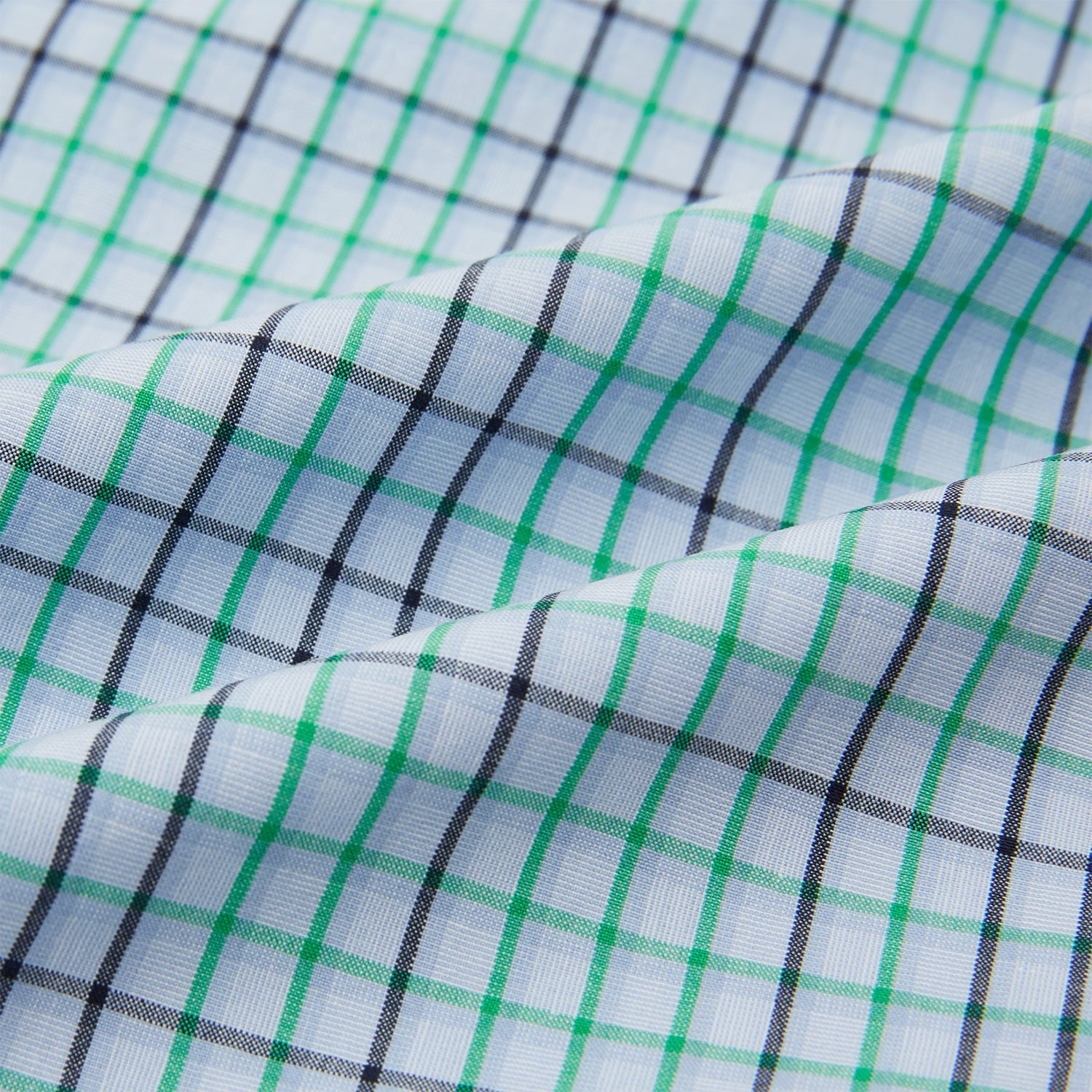 View 5 of product Turnbull & Asser Green and Blue Shadow Check Pyjama Trousers feature an elastic waistband and drawstring, shown flat on a white background. Ideal to pair with your favorite cotton T-shirt for a cozy night's sleep.