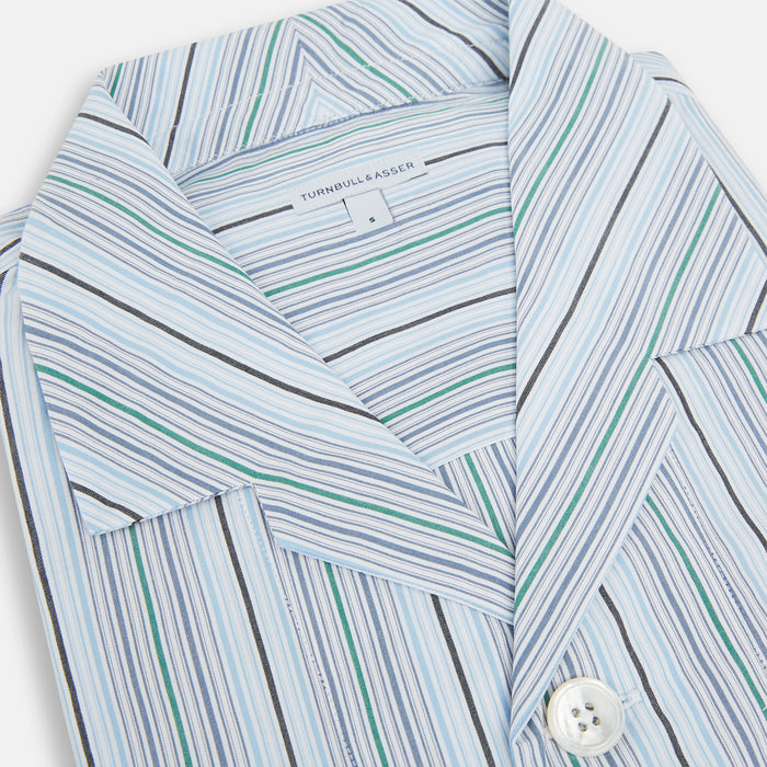 Blue and Green Multi Track Stripe Pyjama Shirt Image 1