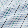 View 5 of product Turnbull & Asser Blue and Green Multi Track Stripe Pyjama Trousers feature a drawstring waistband and vertical blue, green, and white stripes, shown against a plain white background.