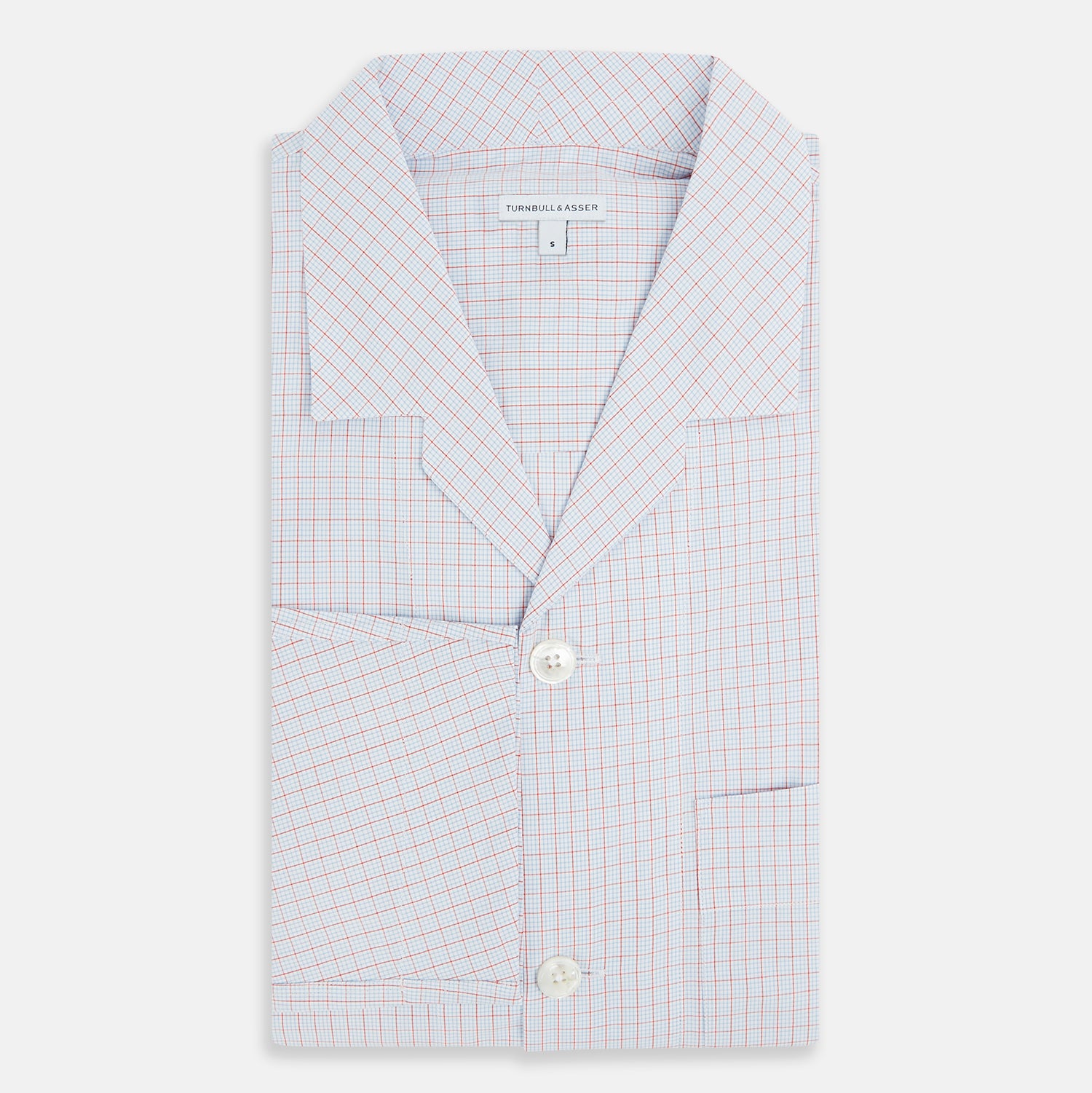 View 5 of product The Turnbull & Asser Red Multi Graph Check Pyjama Shirt is a stylish long-sleeved loungewear piece, ideal for comfortable and elegant nightwear.