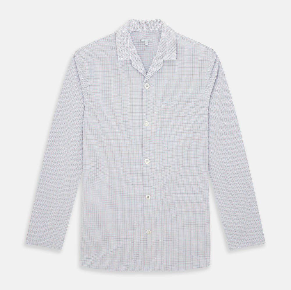 The Turnbull & Asser Red Multi Graph Check Pyjama Shirt is a stylish long-sleeved loungewear piece, ideal for comfortable and elegant nightwear.