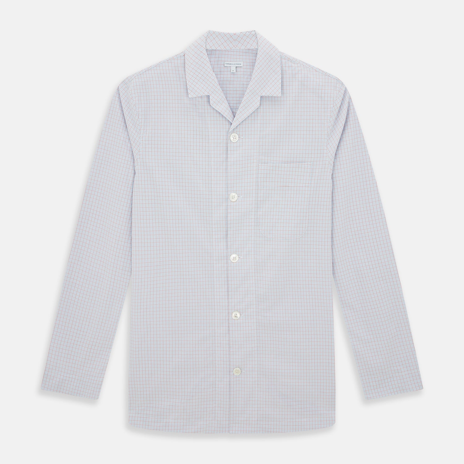 View 1 of product The Turnbull & Asser Red Multi Graph Check Pyjama Shirt is a stylish long-sleeved loungewear piece, ideal for comfortable and elegant nightwear.