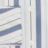 View 4 of product The Turnbull & Asser Blue Blazer Stripe Pyjama Shirt features a collar, chest pocket, and vertical blue, white, and light red stripes—an elegant long-sleeve loungewear piece neatly displayed on a plain white background.
