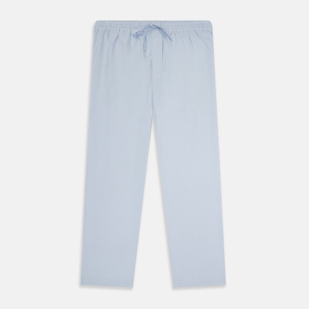 Turnbull & Asser’s Pale Blue Micro Check Pyjama Trousers feature an elastic waistband with drawstring for comfort, making these light blue sleepwear pants ideal for relaxing and sleeping.