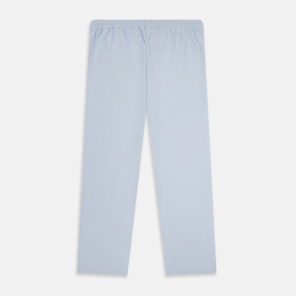 Turnbull & Asser’s Pale Blue Micro Check Pyjama Trousers feature an elastic waistband with drawstring for comfort, making these light blue sleepwear pants ideal for relaxing and sleeping.