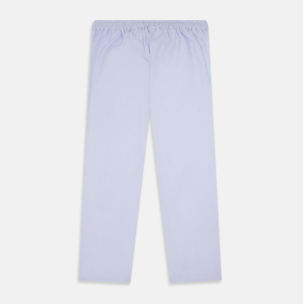 Turnbull & Asser Pale Blue Fine Stripe Pyjama Trousers with elastic waistband and drawstring, shown flat against a white background.