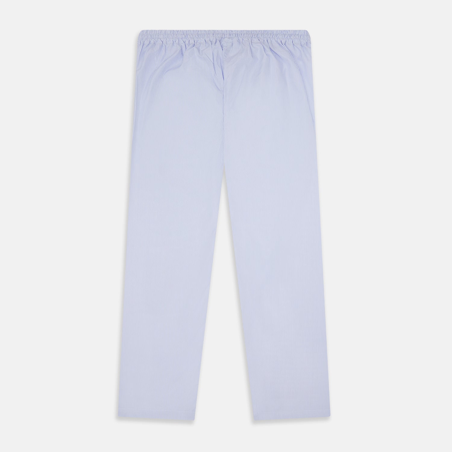 View 3 of product Turnbull & Asser Pale Blue Fine Stripe Pyjama Trousers with elastic waistband and drawstring, shown flat against a white background.